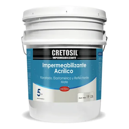 Cretosil Impermeabilizante 5 Años 19 Lts. Color Blanco. Impermeabilizante Premium, Acrílico, Elastomérico Y Fibratado. Aislante Térmico Y Contra Goteras. Máxima Protección Y Calidad Garantizada. Mate