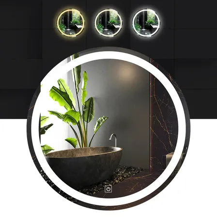 Espejo Decorativo Touch Para Baño Con Luz Led 3 Atenuaciones 50 Cm Marco Blanco Blanco 50cm