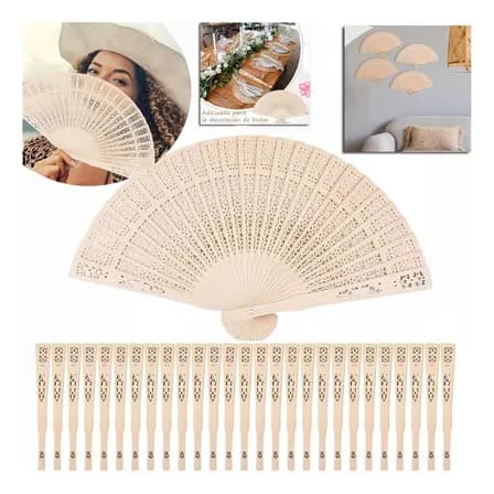 50 Abanicos De Madera Plegables Color De Madera Ks