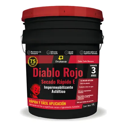 Impermeabilizante Asfaltico Emulsionado Diablo Rojo Secado Rápido E Base Agua 19 Lts. Chapopote Líquido Para Impermeabilizar Protexa 3 Años. Negro Mate