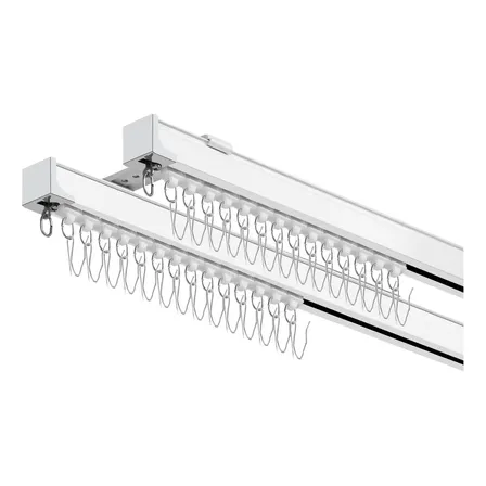 Kkluv® Riel De Cortina Dobles Cortineros Metalicas Riel Para Cortina De Techo O Pared 201 A 300cm Tubo Para Cortina Con Rodillos Silenciosos Y Ganchos Para Sala De Estar, Dormitorio, Ducha Y Rv