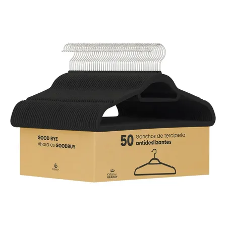 Ganchos Para Ropa Terciopelo Set De 50 Antidezlizantes Negro