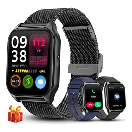 Reloj Inteligente Hombre Aitafy Smartwatch Mujer Llamadas Bluetooth Asistente Voz Ia Notificación Mensajes Resistente Al... Negro