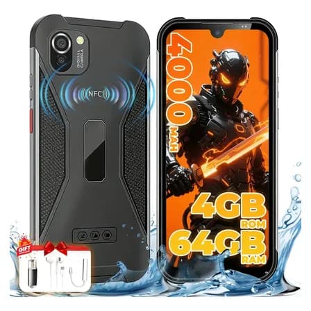 Teléfono Robusto Celular Xgody 4gb+ 64gb Android 12 Dual Sim 5.71'' Hd Pantalla Con Gota, Smartphone Resistente Con Reconocimiento Facial 4000mah Nfc/otg/bt/sos/gps/5gwifi/usb/5+13mp/ip68/ip69k Negro