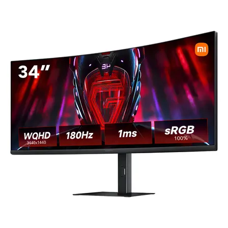Monitor Gamer Curvo Xiaomi Gaming G34wqi Wqhd21:9 1ms 180hz 95% Dci-p3 100%s Rgb Amd Freesync 1500r Pertain Pc Ps4/5 Negro
