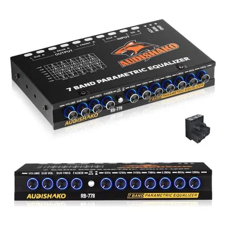 Ecualizador Para Auto 7 Bandas Con Luces Led, Para Carros, Pickups Y Suv, 6 Salidas Rca Y 4 Entradas Rca Aux/cd, Incluye Accesorios De Instalación Audishako Rb-778 Negro