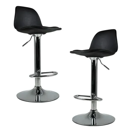 Bancos De Bar Giratorias Con Reposapies Respaldo Set De 2 Acabado De La Estructura Cromado Color Negro