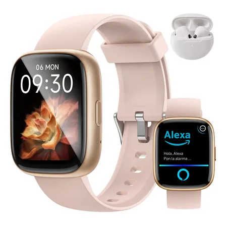 Smart Watch Aitafy Reloj Inteligente Mujer Alexa Bluetooth Llamada Ip68 Impermeable Notificación Mensajes Monitoreo Salud Audifonos Bluetooth