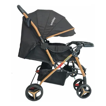 Carriola Amulay Reversible Plegable Con Sombrilla Ajustable, Ruedas Con Freno Y Amortiguación Ultra Ligera Color Negro Dorado