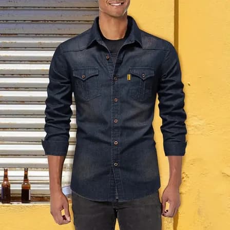 Camisa De Mezclilla Para Hombre Con Solapa Casual