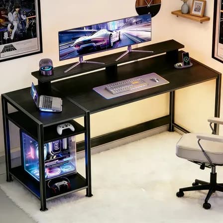 Furrific® Escritorio De Computadora Ajustable, Mesas De Computación De 100 X 45 X 76 Cm, Escritorio De Oficina En Casa Con Estante De Almacenamiento Doble, Escritorio Con Soporte Para Monitor Negro