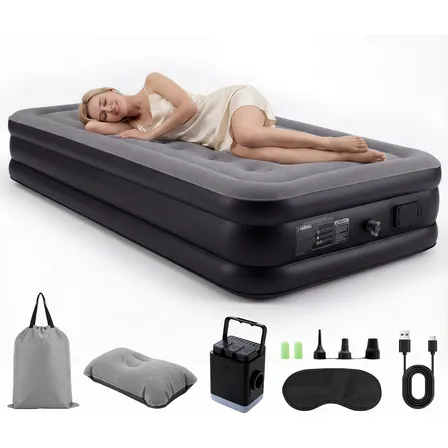 Colchón Inflable Individual Con Bomba Recargable De 2600 Mah Gris