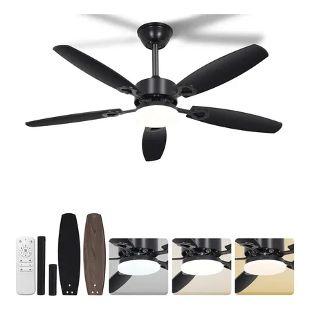Vortiluz Ventilador De Techo 42 Pulgadas Con Luz Led Y Control Remoto - Diseño Compacto, 6 Velocidades Ajustables, Ideal Para Dormitorio O Oficina En Casa 1.07 M 60hz Negro Negro Y Madera Madera 5