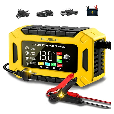 12v Cargador Rápido Inteligente Biuble Cargador De Batería Mantenedor Y Desulfatador Para Automóvil Motocicleta Calcium Gel Agm Y Mf, Sla, Vrla Batería Us-plug Amarillo