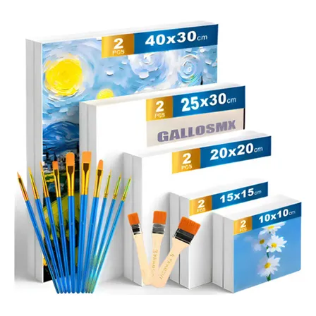 Gallosmx 10 Marcos De Lienzo De Diferentes Tamaños Y 10 Pinceles De Óleo, Más 3 Brochas, Con Tamaños De 40 X 30 Cm, 30 X 25 Cm, 25 X 20 Cm, 20 X 15 Cm Y 10 X 10 Cm, Con Dos Marcos De Cada Tamaño