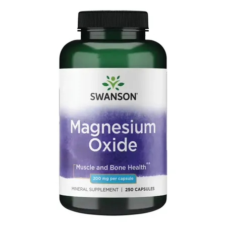 Swanson Suplemento De Óxido De Magnesio, 200 Mg Por Cápsula, 250 Cápsulas Sin Sabor