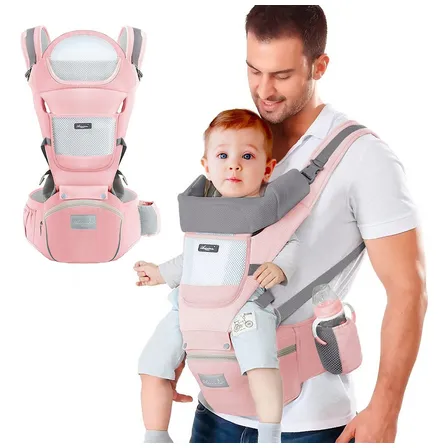 Cangurera Portabebé Raganet Mochila Multifuncional Con Asiento Bebé Color Rosa
