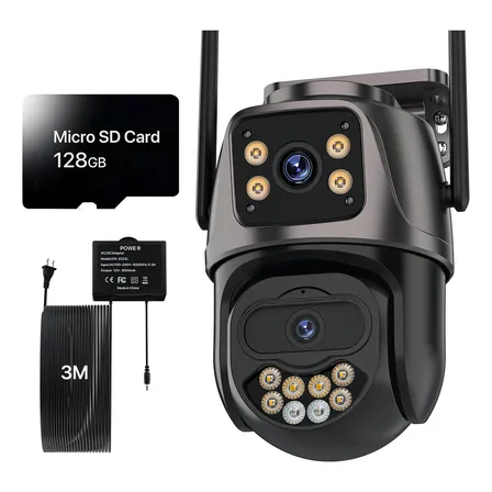 Cámara De Seguridad Exterior Wonsdar Doble Lente 4k 8mp Con Almacenamiento 128gb Ip66 Wifi Compatible Alexa