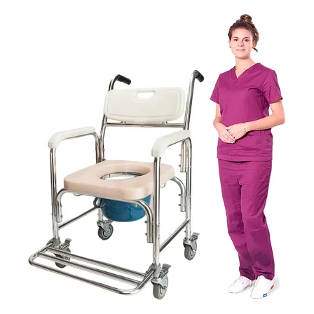 Silla Comodo Con Ruedas Y Freno Trasero Inodoro Acolchado