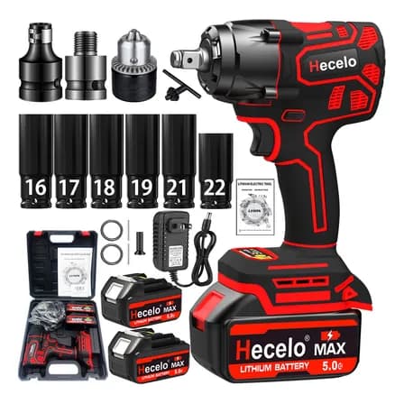 Hecelo 1/2 Impact Pistol 2 Battery, Great Torque! Kit Completo - Versión Mejorada Llave De Impacto Hecelo Rojo