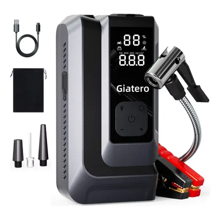 Arrancador De Batería De Coche 4000a, Bomba De Aire Portátil 150psi, Con Linterna Led Intermitente Y Power Bank Giatero (gris)