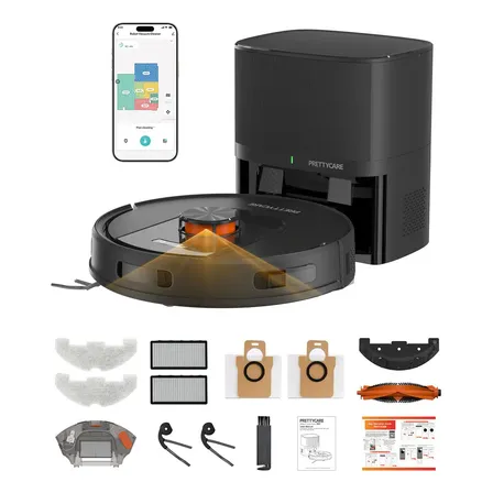 Robot Aspiradora Inteligente Aspira Y Trapea Con Alexa Aspiradora Robótica Con Estación De Autovaciado, Navegación Lidar, Mapeo De Hogar, Ideal Para Pelo De Mascotas, Pisos Duros Y Alfombras Negro