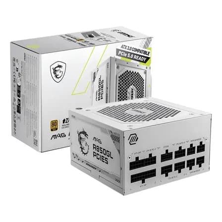 Fuente De Poder Pc 850w Gamer Msi Mag A850gl Pcie5 White 80 Plus Gold Modular Blanco