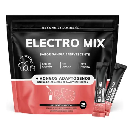 Electrolitos Con Hongos Adaptogenos En Polvo - Nootropico - Energetizante - Hidratación Baja En Calorías, Apto Dieta Keto | Rehidratación - 20 Sticks Individuales - Hidratante Sandia Efervecente
