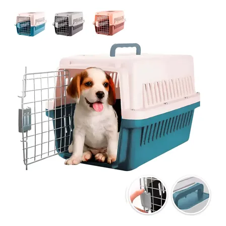 Kitul Home Jaula Transportadora Mediana Plástico Blanco Azul Para Viajes