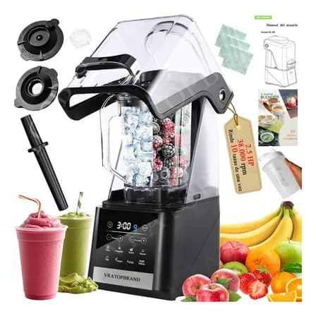 Licuadora Profesional 1500w Uso Rudo,tritura Hielo En Segundos Blender Para Hielo,bajo Ruido 9 Velocidades - Autolimpieza - 2l - Libre De Bpa Vratopbrand Negro Black