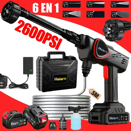 Pistola Hidrolavadora Portatil Eléctrica Inalámbrico De 2600psi, 6 En 1 Hidrolavadora Inalambrica Con 5m Tubo De Agua Para La Limpieza Del Hogar Y El Lavado De Automóviles, 7.5l/min, Negro