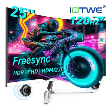 Monitor Gamer Curvo Iotwe 25 Pulgadas Altavoces Integrados Negro 120hz Full Hd 1080p Led Va Soporte De Pared Compatible Hdmi 2.0 Vga Para Pc Y Xbox Play Station 4/5computadora Blanco