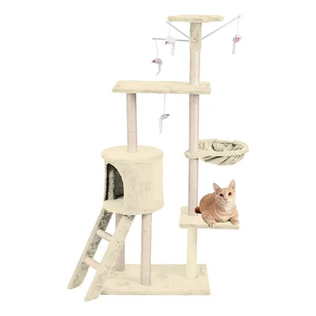 Rascadores Para Gatos Arbol Torre Rascador Gato Con Repisas Plataforma Juguete Con Sisal Y Refugio 4 Niveles 140cm Color Beige
