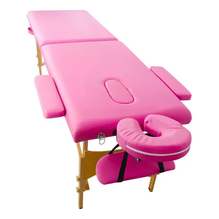 Camilla Portátil Masajes Spa Fisioterapia Rosa Chicle Ajustable Plegable Madera