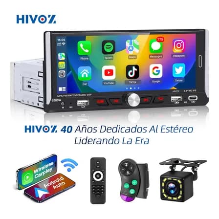 Autoestereos Pantallas Hivoz Auto Estéreo 1din Ips Hd Inalámbrico Carplay Android Auto Bt Fm Rds Rca Negro Estereo Pantalla 6.9 Pulgadas Reproductor Multimedia Auto Pantalla Para Auto H30