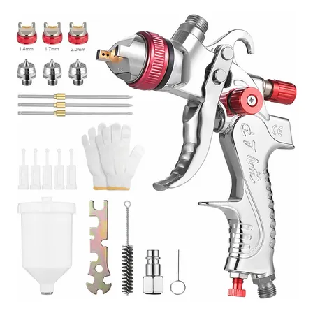 Pistola Para Pintar Neumática Hvlp Roja Gravedad 600ml 3 Boquillas Rojo