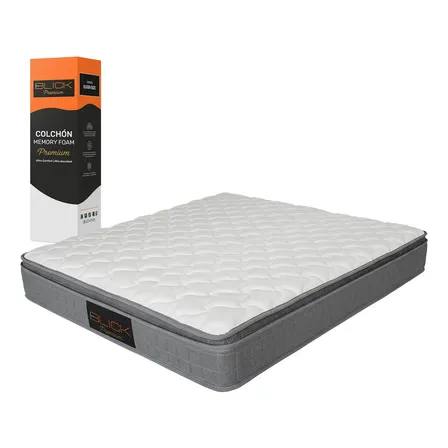 Colchón Queen Size Memory Foam 150x190 Pillow Top Ultra Confort Caja Blick Blanco