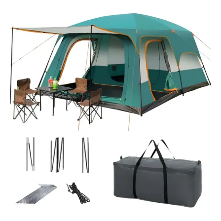 Tienda Acampar Casa Campaña Grande Camping Para 5-8 Personas Verde Oscuro
