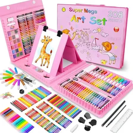 Set De Arte Kit De Dibujo Lápices Marcadores 208pcs Trazo Embalaje Rosa