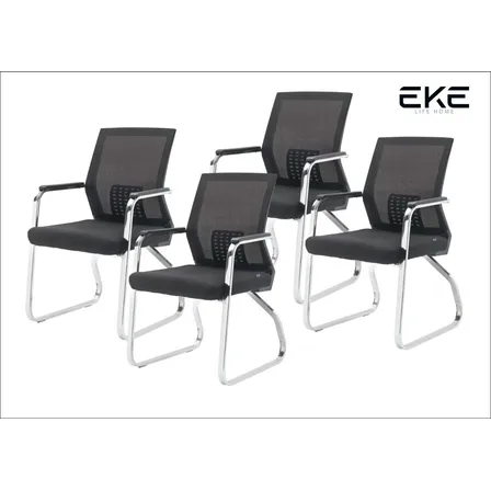 Silla De Escritorio Eke Life Home Yx-2232 Ergonómica Negra Con Tapizado De Cuero Sintético Y Mesh X 4 Unidades Negro Cuero Sintético/mesh