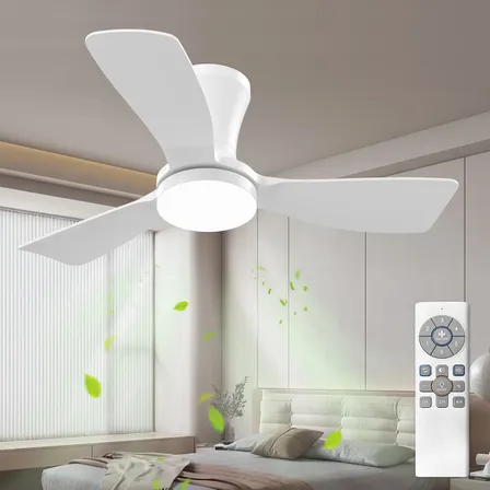 Ventilador De Techo Moderno 36 Pulgadas Con Luz Led Y Control Remoto, 3 Aspas Abs Compactas, Motor Dc Silencioso Y Reversible, 3cct+6 Velocidades Para Interiores/exteriores 91 Cm 60hz Blanco Plástico