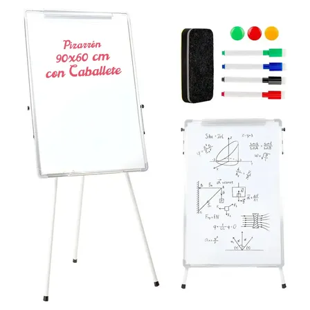 Pizarrón Blanco 90x60 Con Tripie Caballete De Alta Calidad Con Accesorios Found Pizarrón Magnético, 4 Marcadores, Imanes Y Borrador, Marco De Aluminio, Tripie Ajustable, Ideal Hogar Oficina Escuela
