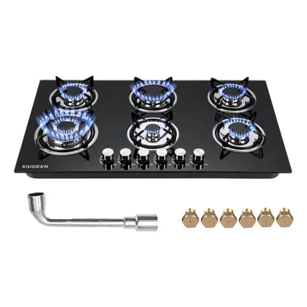 Parrillas Gas Estufas Empotrables 6 Quemador Cristal Templado Negro Estufa De Mesa M6001g Xiudeen