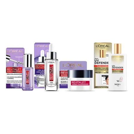 Kit L'oréal Paris Revitalift Ácido Hialurónico: Sérum Facial + Sérum Ojos + Crema Hidratante Facial + Protector Solar Fps50
