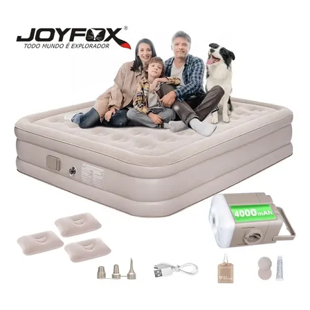 Colchón Inflable King Size Joyfox 206x187x46cm Bomba Inalámbrica Recargable Eléctrica Portátil Camping Y Visitas 300kg Caqui
