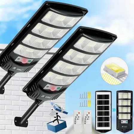 Lámparas Luz Solar Exterior 2pack Jardín Luminaria Led Solar Ip67 Con Sensor De Movimiento 7m, 6500k Luz Blanca Ideal Para Jardín, Patio, Garaje Negro