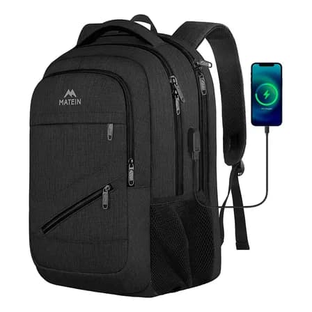 Mochila De Viaje, Mochila Para Hombres, Para Laptop 17  30l Antirrobo E Impermeable Matein 1035 Color Negro Diseño Lisa Liso