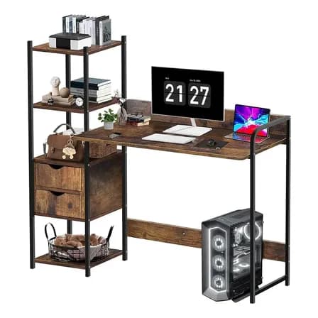 Escritorio De Computadora, Oficina Para Computadora,adecuado Para El Hogar Y La Oficina 120cm*40cm*110cm Con 2 Cajones Y 4 Niveles De Repisas,escritorio Minimalista Y Modernos,mesa Marrón