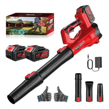 Soplador De Aire Inalámbrica Hojas Eléctrica 1800w Faghto Sopladora Para Jardineria 900 Cfm, 2 Baterías De 18000 Mah, 6 Velocidades, Ligero, Ideal Para Césped, Jardín, Hojas, Polvo Y Nieve (rojo)