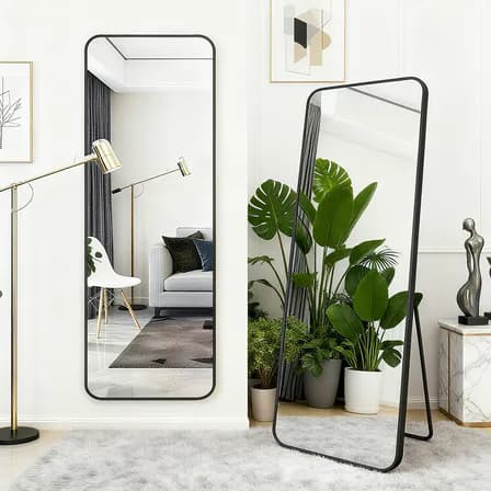 Espejo Cuerpo Completo Espejo De Suelo De Cuerpo Entero Con Soporte Espejo De Pared Espejo Cuadrado Espejo De Pared O Piso Clásico, Espejo Elegante Marco Espejo Minimalista Espejo Comedor Negro 110*40